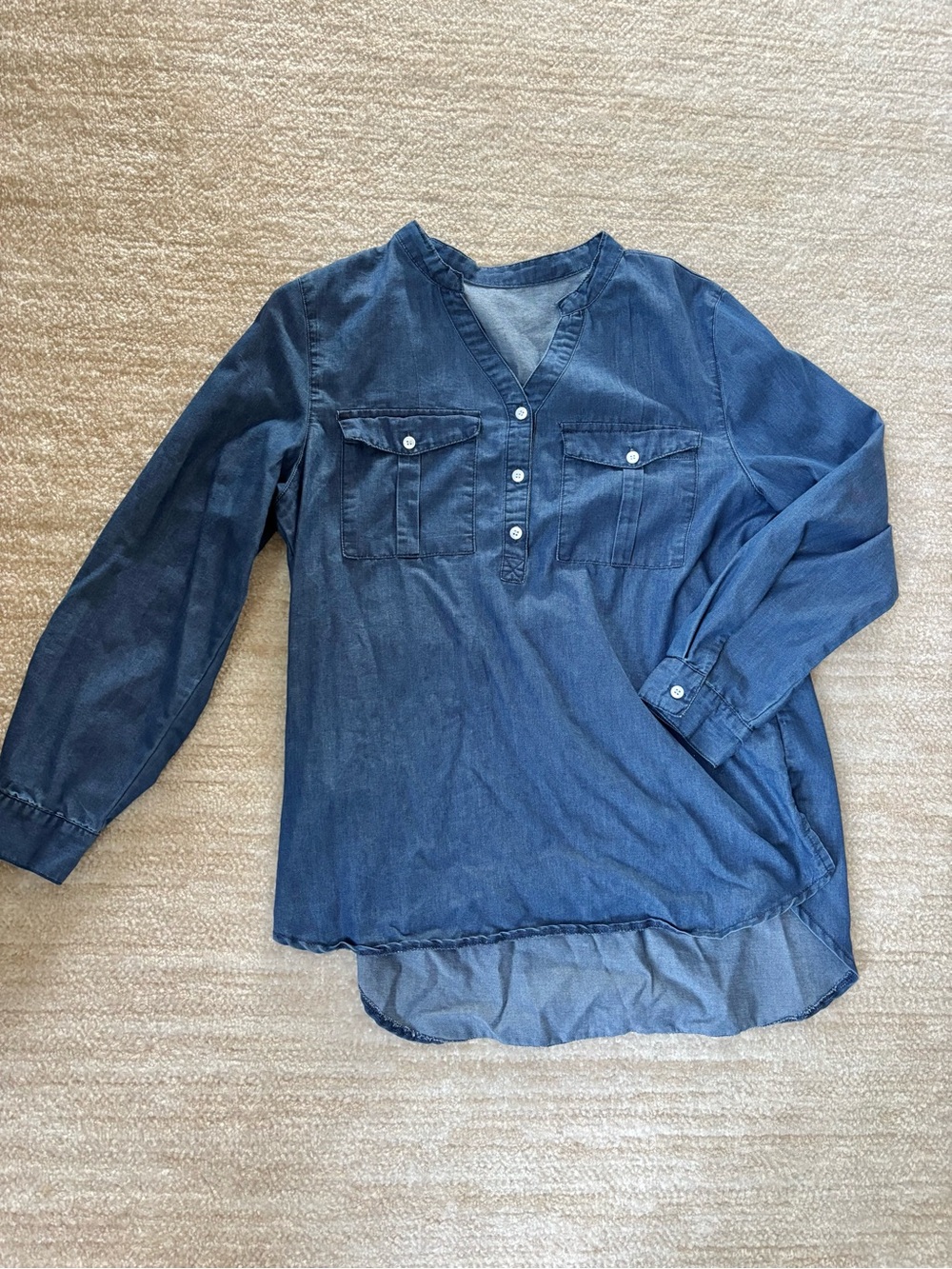 Women's Denim-Look Long Sleeve Top - Blue